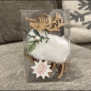 New 4pc White Faux Fur Reindeer Ornaments